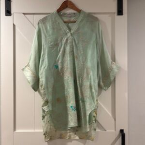 Sania Makatiya Cotton Silk Mint Green Embroidered Tunic with Slip - M